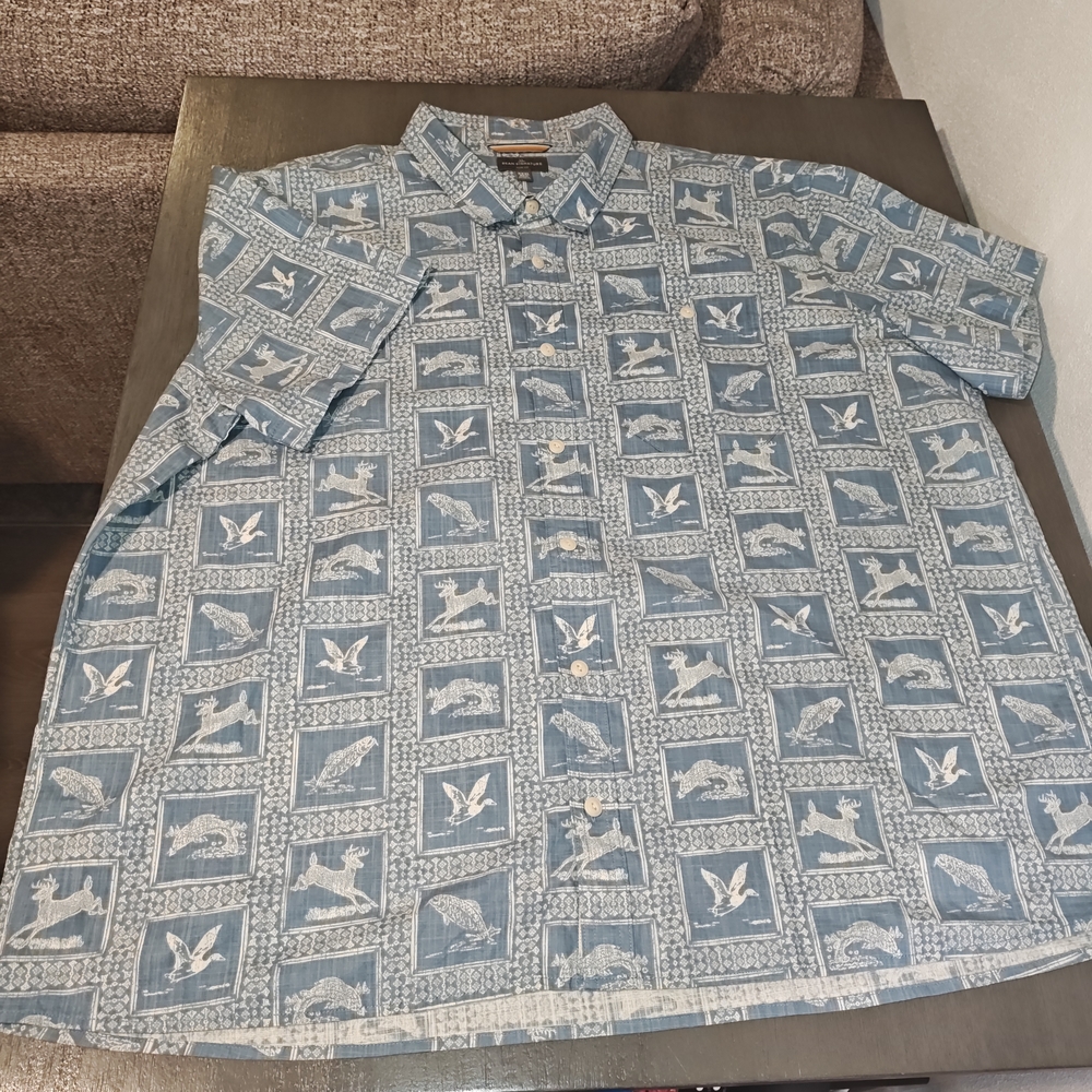 L.L.Bean Signature mens shirt, blue,animal print, XXXL,Short Sleeve,summer cloth